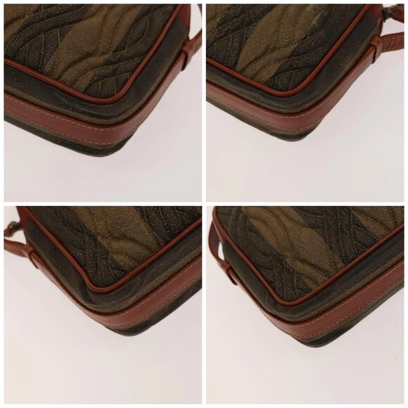 FENDI Pecan Canvas Shoulder Bag Coated Canvas Black Brown gold Auth 138323 - Picture 14 of 16